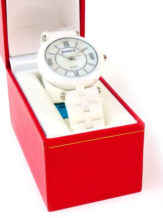 Geneva Women’s Ceramic Bracelet Watch – 34mm Case –Gun Black or White + Gift Box main image 6